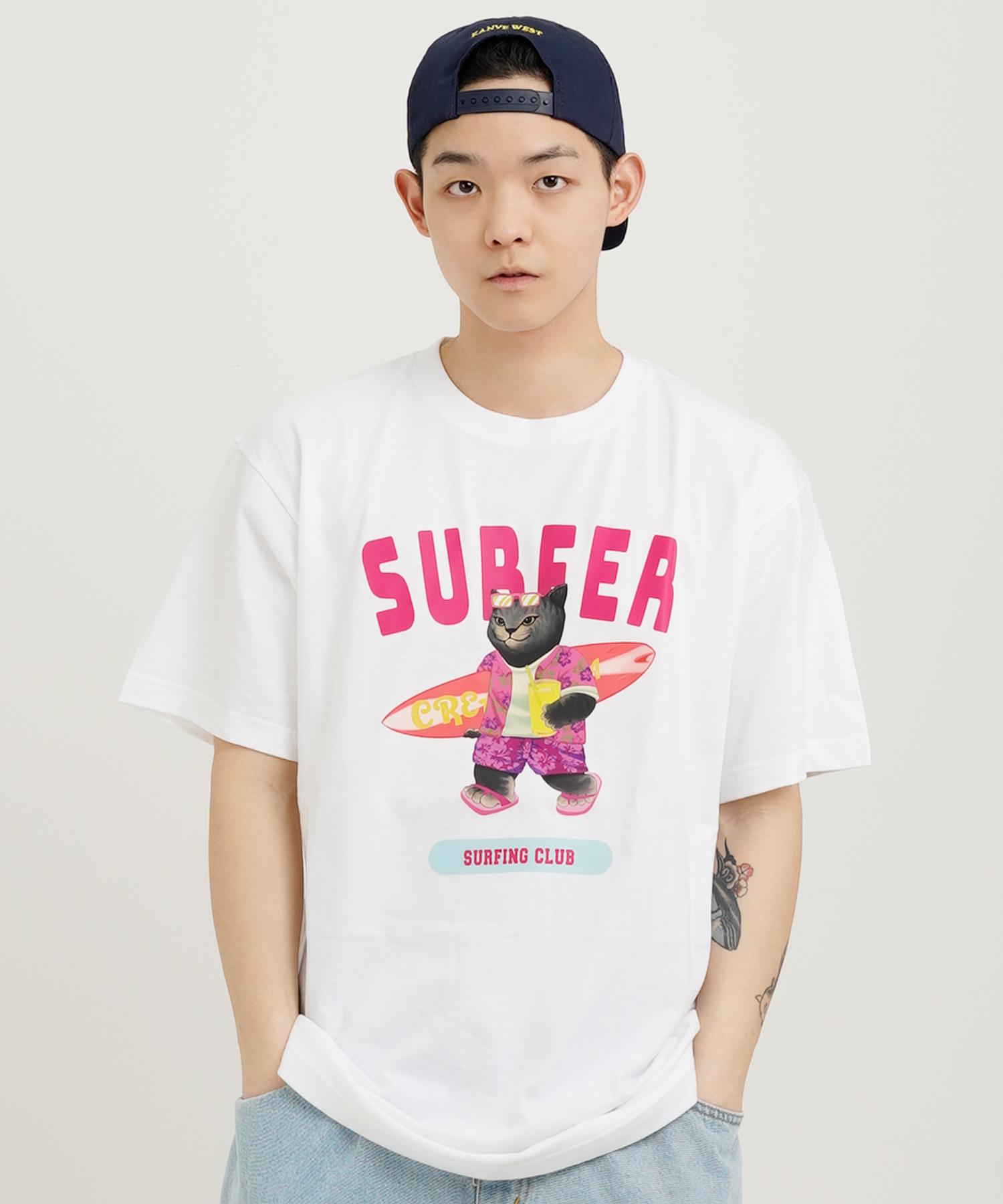 Cream Soda Lab Gray Surfer Short Sleeve Tee White Pink M