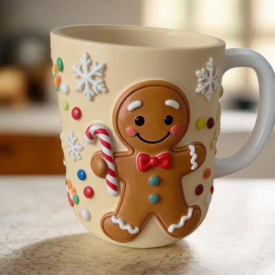 Christmas Coffee Cup Christmas Tree Elk Stocking Gingerbread Man Mug 260ml Dishwasher Microwave Tea Cocoa Cup for Home Office Outdoor Use