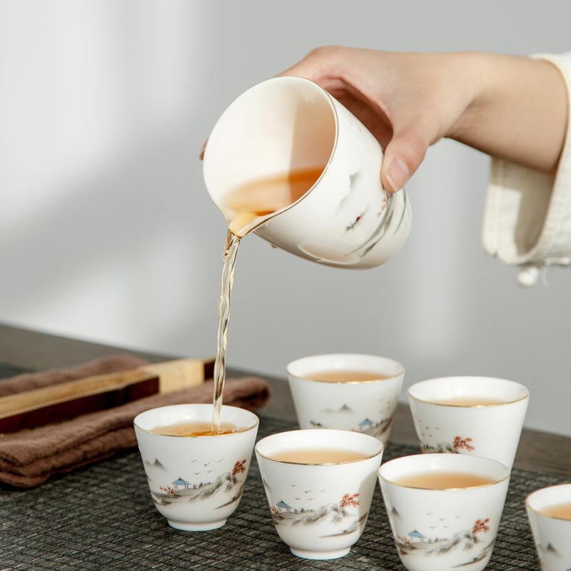 Gold-Inlaid Landscape White Porcelain Gongfu Tea Set