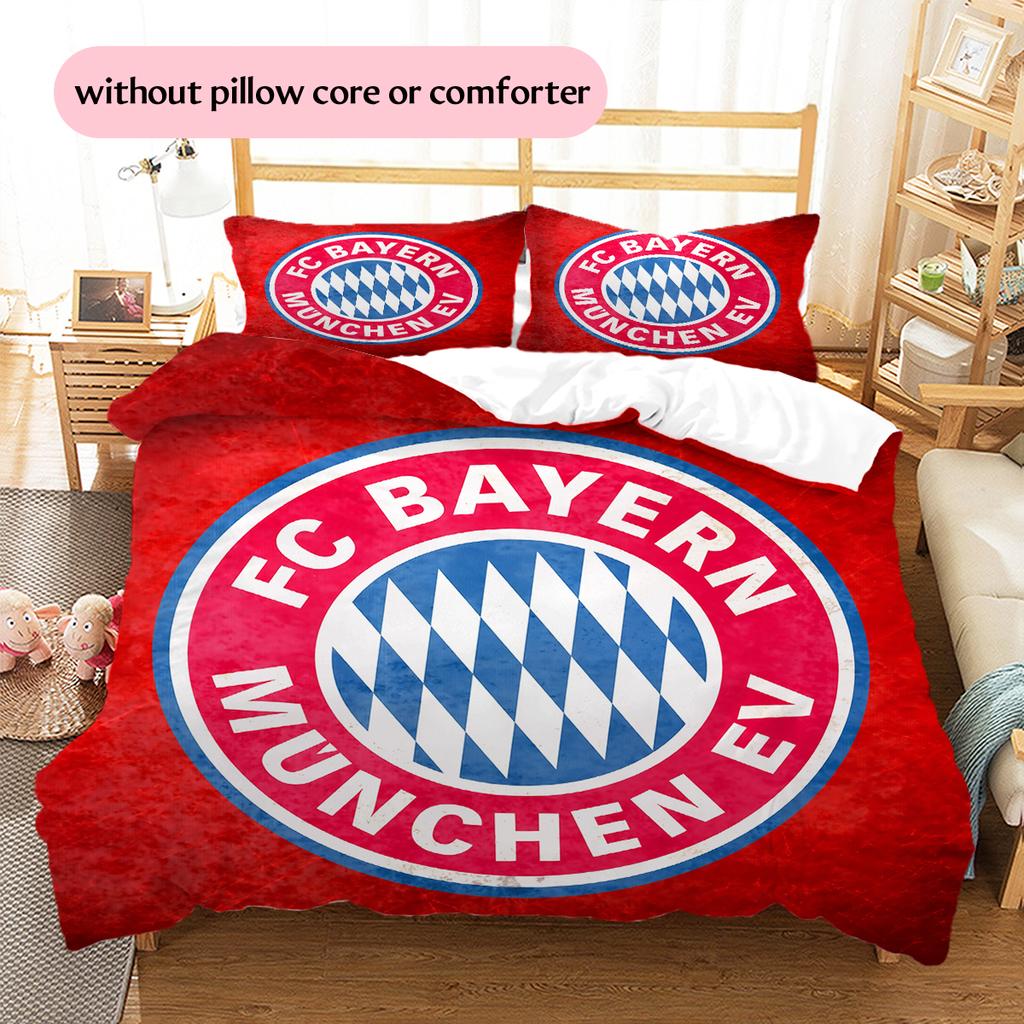 FC Bayern München Team Logo Muster Bettwäsche Heimdekoration Geburtstagsgeschenk (1 Bettbezug + 2 Kissenbezüge, ohne Füllung)