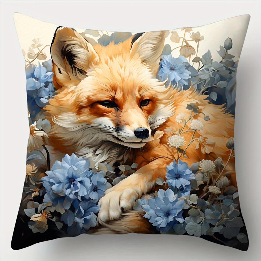 1Pc Floral Fox Throw Pillow Covers Set - Perfect Decor For Nature - Themed Homes, Ideal Small Gift For Animal Lovers