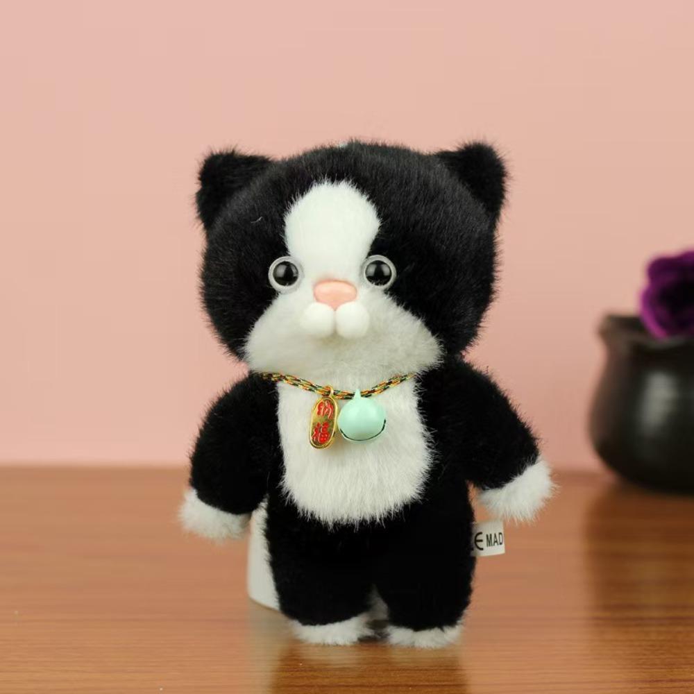 Fluffy Cat  Plush Bag Pendant Girl Heart Stuffed Kitten Keyring  Hanging Accessory