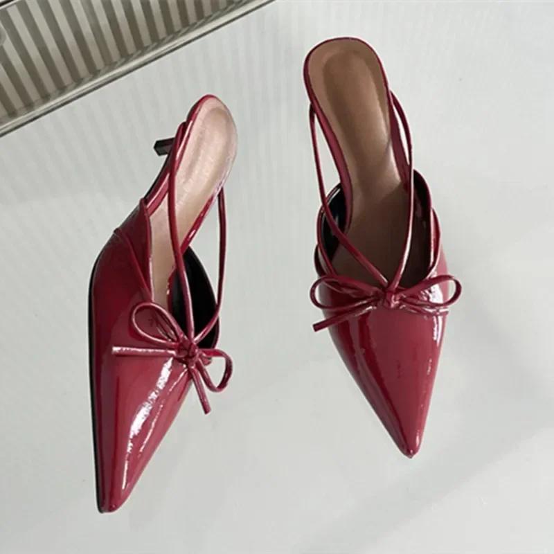 Luxury Designer Bow Decoration Women's Slippers Sexy Pointed Toe Low Heel Slide Sandals Summer Mules Loafers Sandalias De Mujer