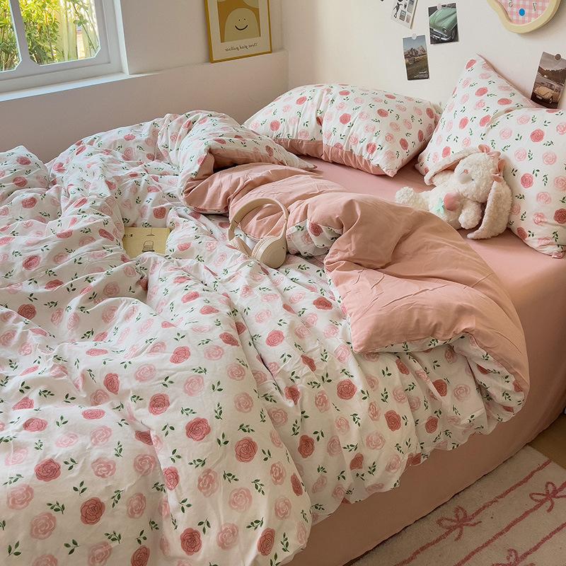 Class A Mother and Baby Grade Naked Sleeping Four-piece Set Fresh Washed Cotton Sheets Quilt Cover Bed Sheet Type Pure Cotton Three-piece Set