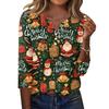Women's Fashion Casual Christmas Print V-Neck Button Three-Quarter Sleeve T-Shirt Blouse