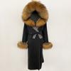 OFTBUY Winter Women Coat Real Natural Fox Fur Hooded Detachable Collar Double-faced Woolen Jacket Long Casual Elegant Overwears