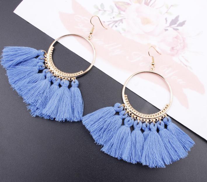 Women Fashion Bohemian Style Earrings Long Tassel Eardrop Dangle Earrings Jewelry