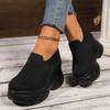 Heightening Thick Sole Fashionable Ladies Shoes  Autumn New Black Mesh Breathable Casual Slip-on Women's Vulcanized Shoes