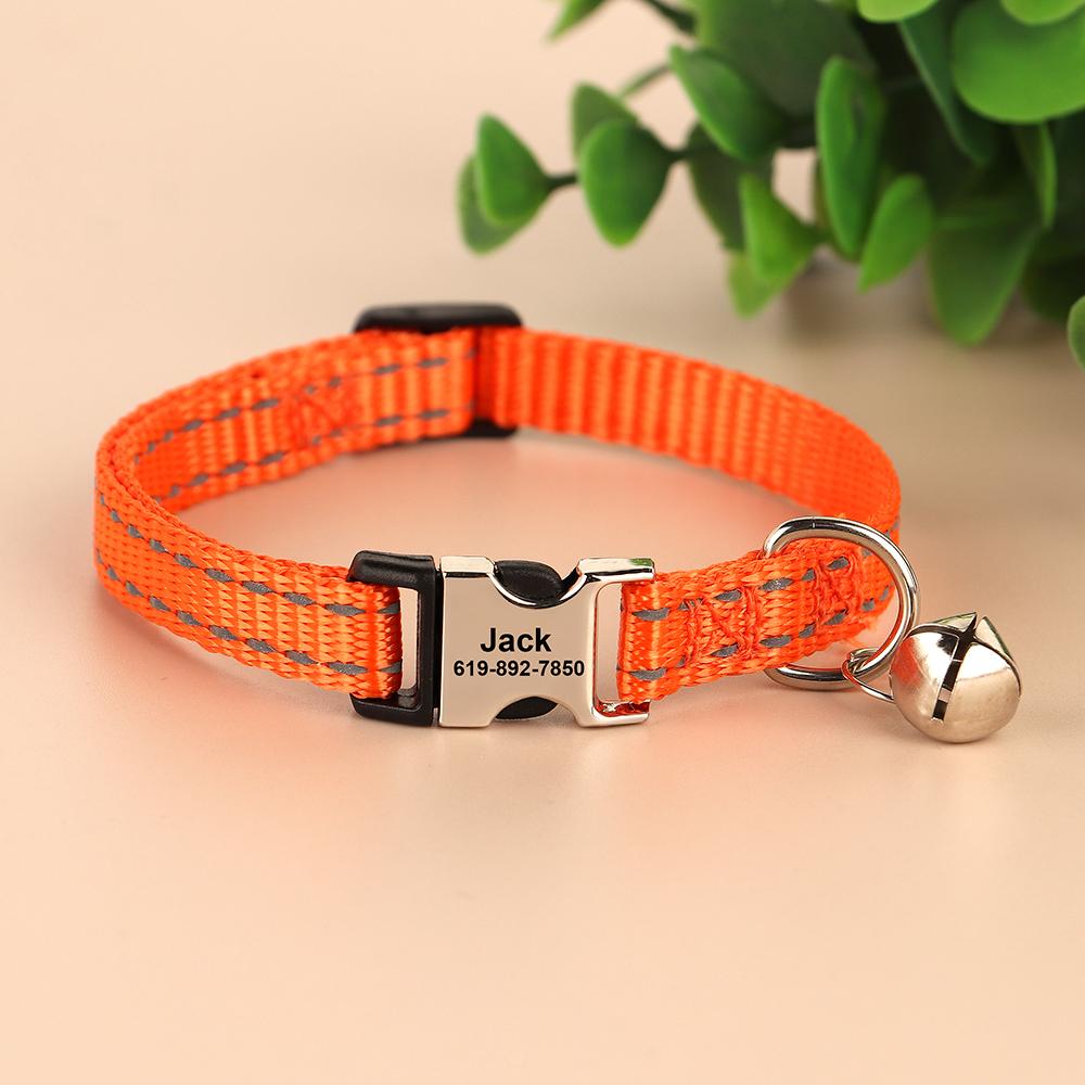 Collare per gatti personalizzato Collare per cani in nylon riflettente Collari identificativi con campana Incisione gratuita per gatti Cani di piccola taglia Chihuahua 10 colori