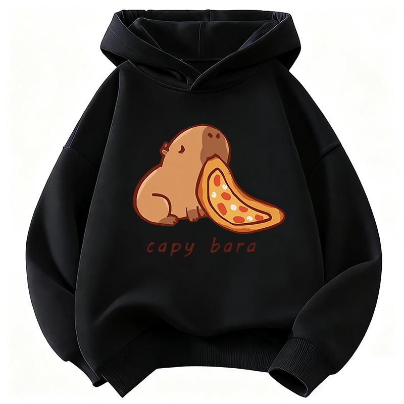 Felpa con Cappuccio Trendy Stampa Capibara Cartone Animato Che Mangia Cibo Felpa per Bambini Felpa Carina per Ragazzi Ragazze Autunno Primavera Felpe Casual