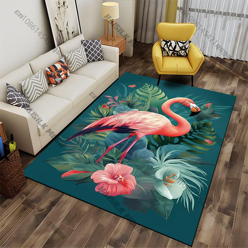 Flamingo surrounded by tropical plants carpet Yoga living room room decor children's crawling mat doormat area rug
