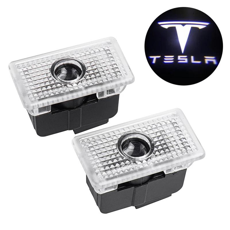 2pcs LED Car Door Welcome Logo Light Ghost Shadow Projector Lamp for Tesla Model S 2014-2019 Model 3 2018-2020 Model X 2016-2019