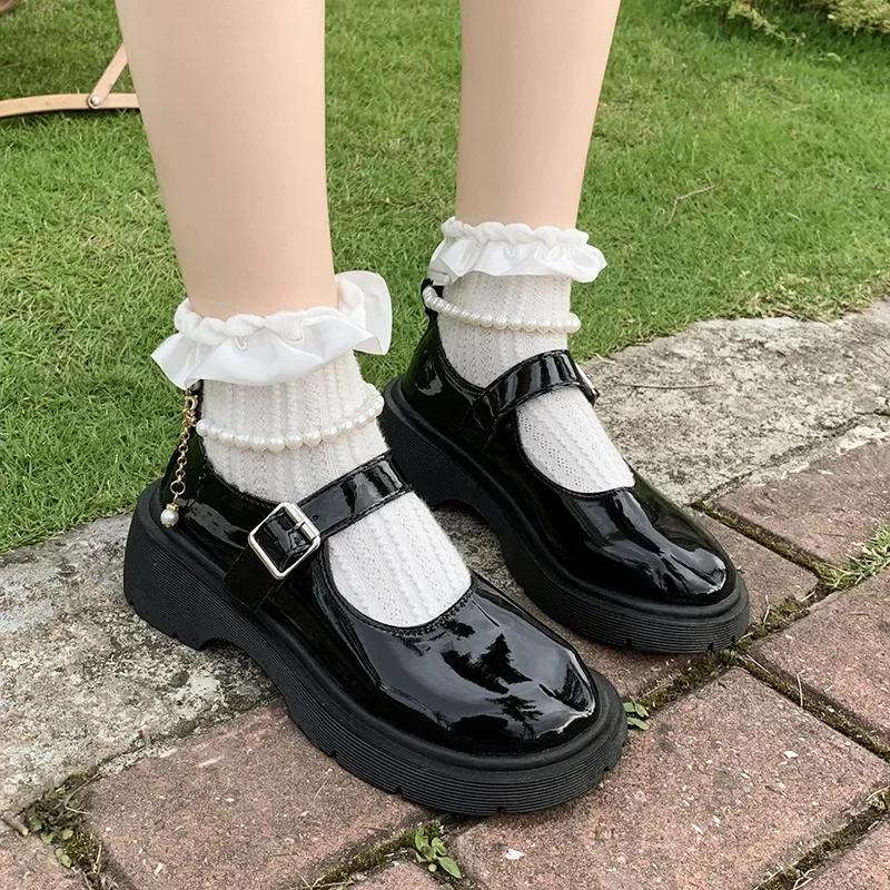 Fashion 2024 Spring and Autumn Mary Jane Women's Shoes Thick soled Sponge Cake Leather Shoes Retro Thick Heel Fashion  Single Shoes