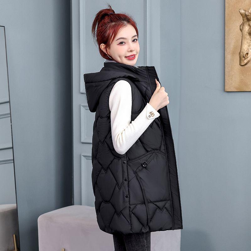 Autumn and winter new cotton vest women's medium and long large size thin and versatile thickened warm vest jacket