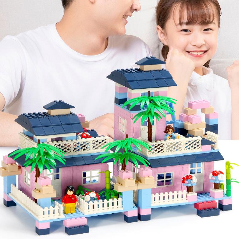 Children'S Building Block Small Particles Pink Castle Scene Puzzle Assembly Building Block Toys Boys And Girls