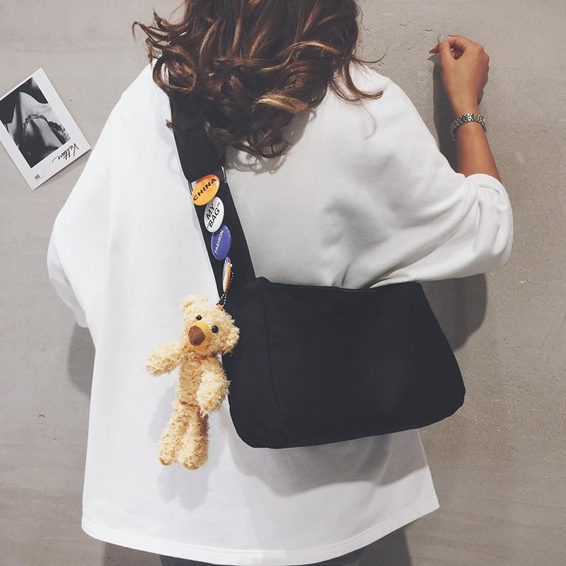 Canvas Shoulder Bag 2024 New Leisure Sports Bag Large Capacity Student Single Shoulder Bag чёрный