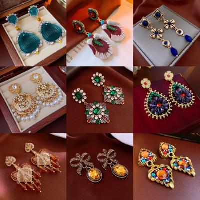Elegant Knot Diamond Embedded Enamel Flower Earrings Vintage Court Style Women's Fashion Jewelry Personality Trend