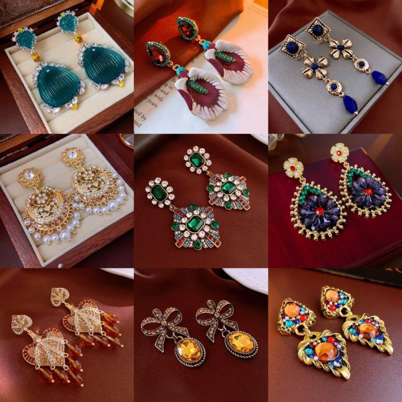 Elegant Knot Diamond Embedded Enamel Flower Earrings Vintage Court Style Women's Fashion Jewelry Personality Trend