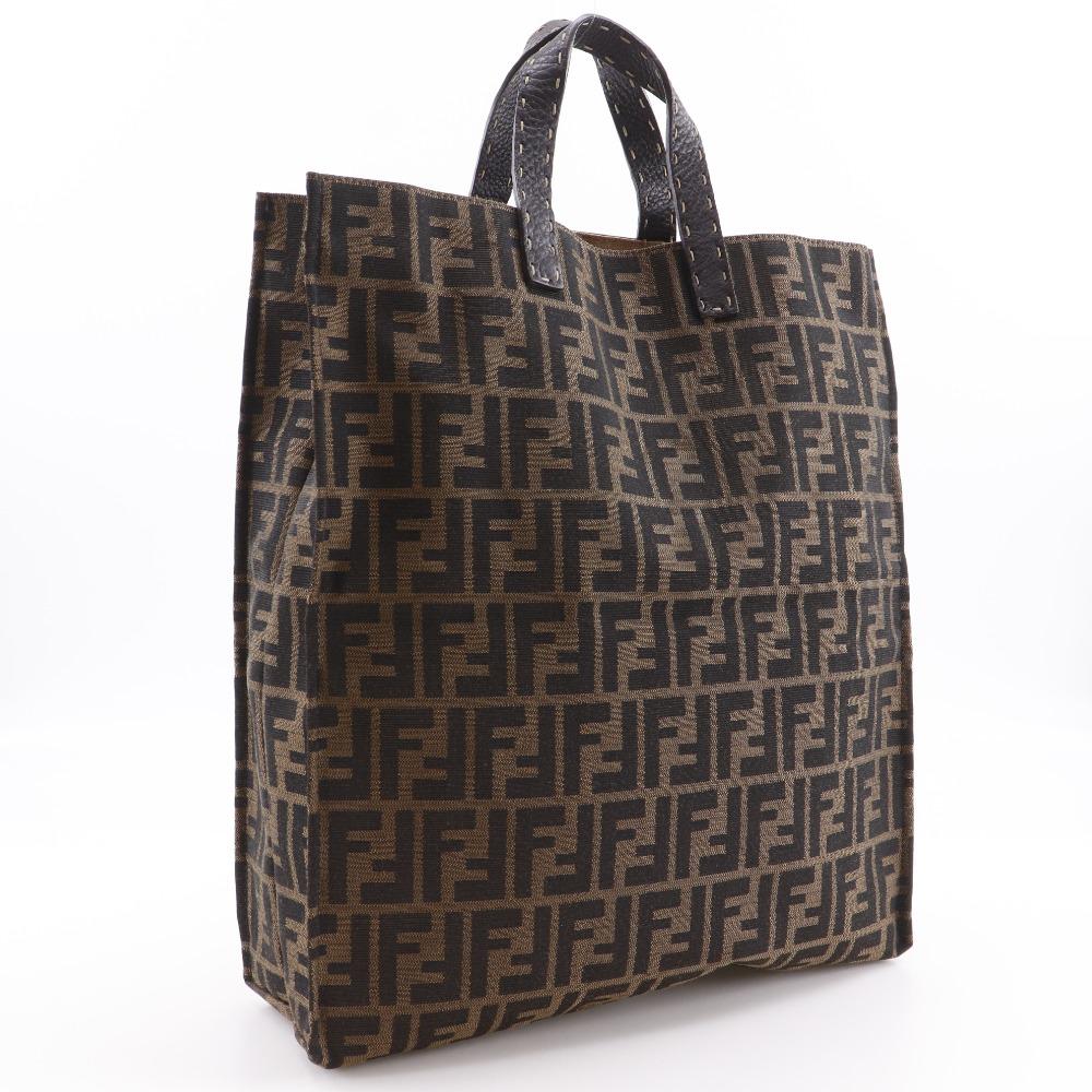 Fendi Zucca Handbag Tote Bag Brown Nylon Canvas Unisex Used