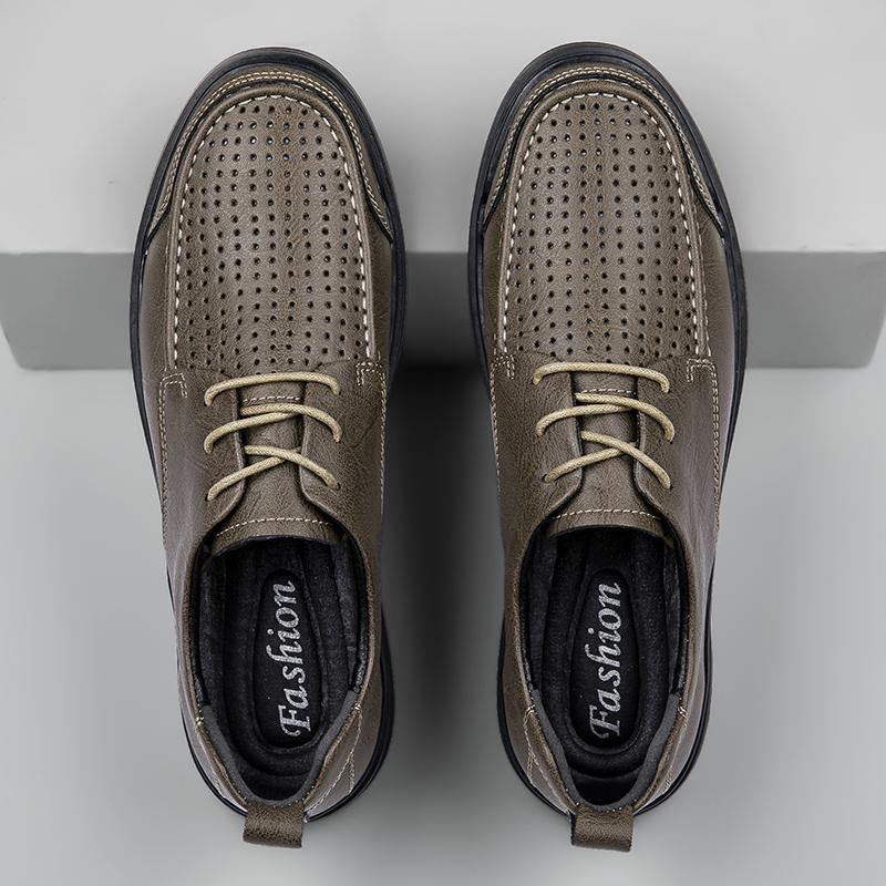 Fashion Quality Men Classic Leather Oxford Shoes Dress Shoes Summer Lace-Up Punching Leather Breathable Driving Wedding Men Casual Shoes