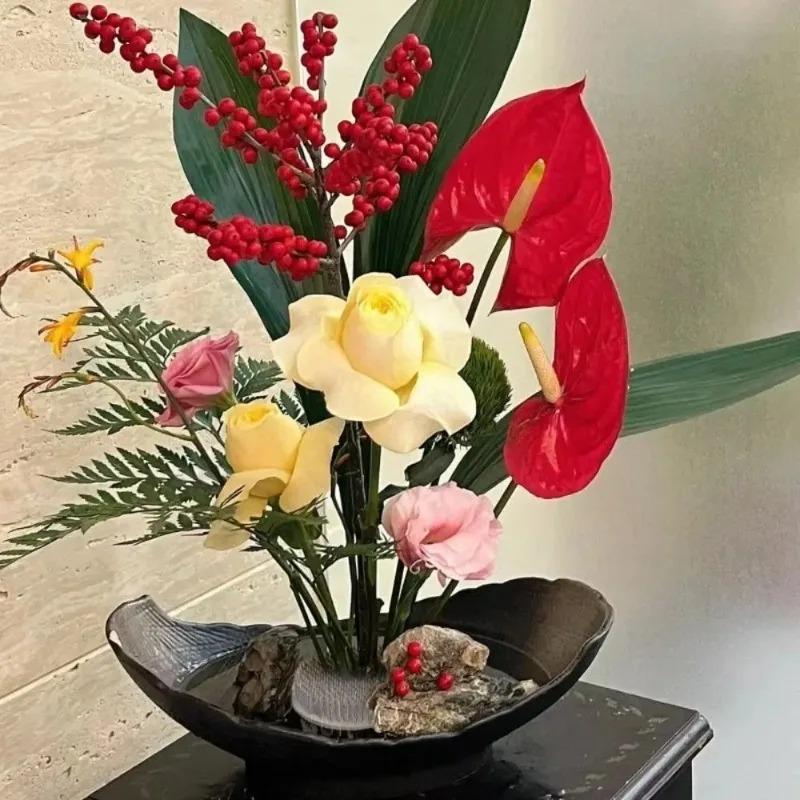 Round Ikebana Stem Holder Suction Cup Transparent Flower Arrangement Base Flower Fixing Bracket Vases Floral Fixed Base Holder Cup Holders 5