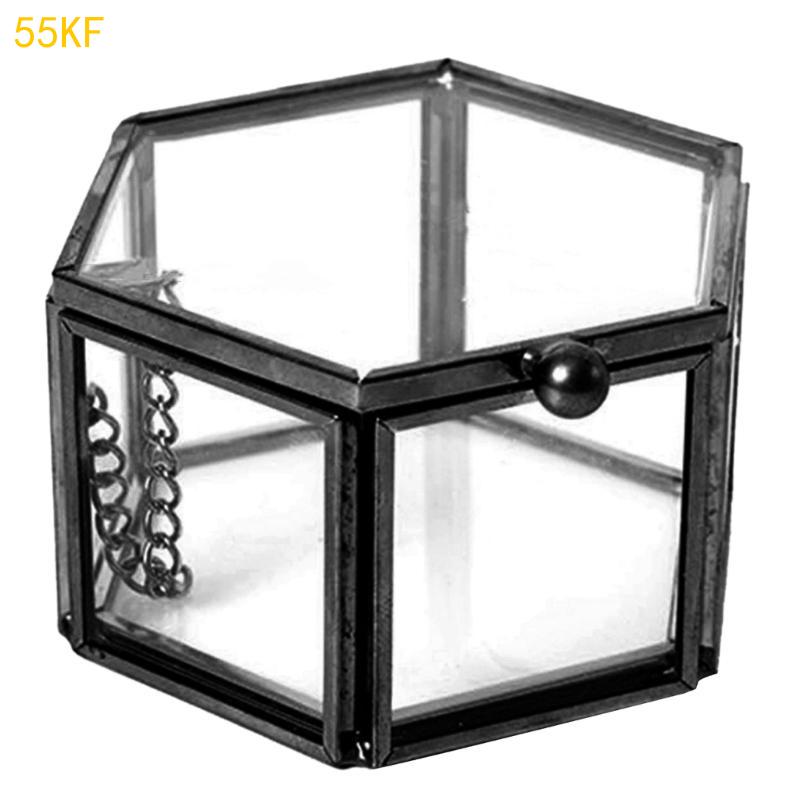 55KF Clear Glass Jewelry Box Jewelry Organize Holder Rings Box Necklaces Earrings Box