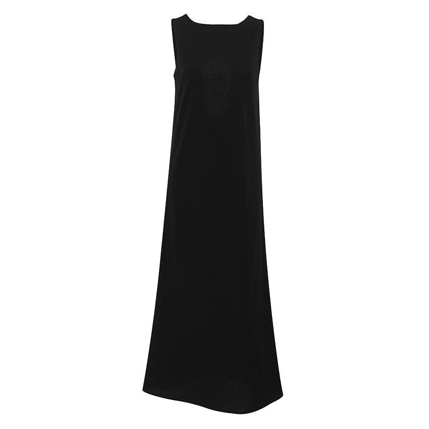 2024 Spring Women's Solid Color Cotton Linen A-line Tank Dress - French Loose Fit, Round Neck.