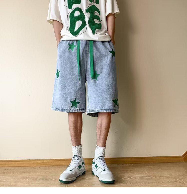 

Мужские летние высококачественные трендовые выстиранные свободные повседневные шорты прямого кроя XL светло-синий