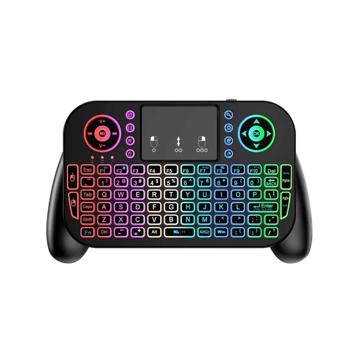 

Двухрежимная 2,4G Беспроводная Клавиатура Bluetooth Клавиатура RGB Мини Клавиатура 7-цветная Подсветка Аэромышь Пульт Дистанционного Управления с Тачпадом для ПК Android ТВ-приставки