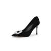 Not Tired Feet High Heels Women's Large Size Suede Black Professional Temperament Beautiful Thin Heels Light Mouth Single Shoes