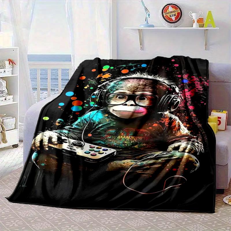 Monkey Gamer Adventure Blanket Flannel Blanket for bed, sofa, Camping, Hiking, Picnic Essentials, gift for family Fan gifts