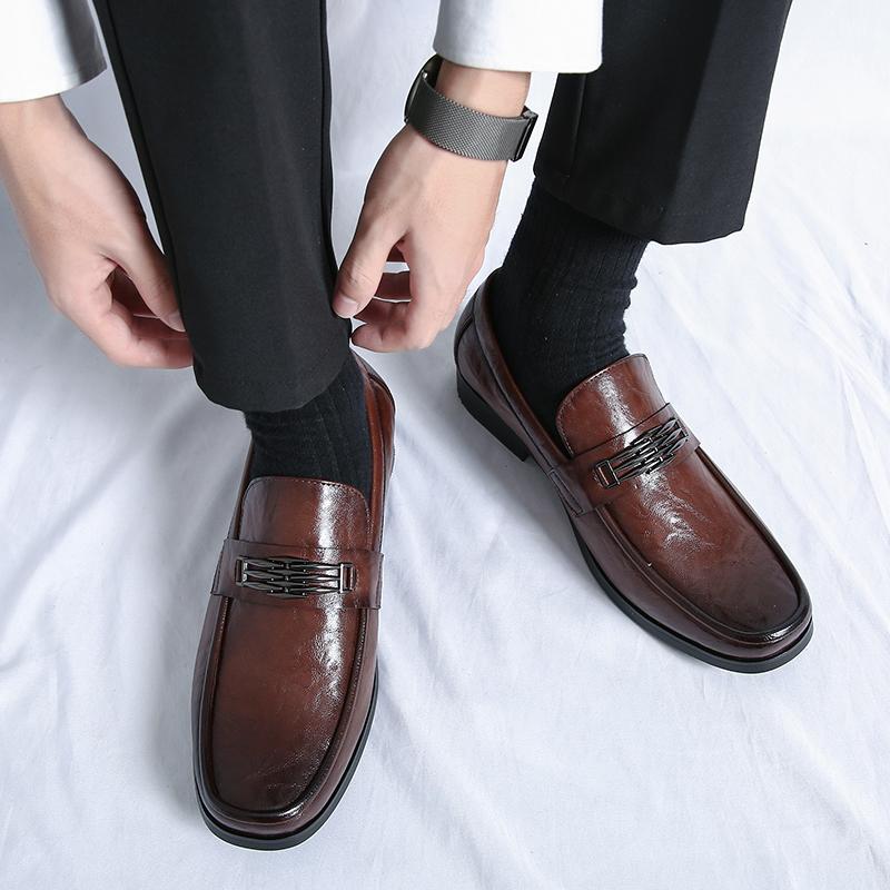 Fashion Loafers Shoes Men PU Solid Color Low Heel Square Head Comfortable Classic Daily Business Casual Men Shoes Large Size 38-46