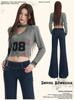 American retro design waist slightly pulled jeans women's autumn and winter new legs high waist flared pants women