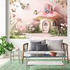 2D Magical Pink Mushroom Cottage Background for Kids Photoshoot & Events