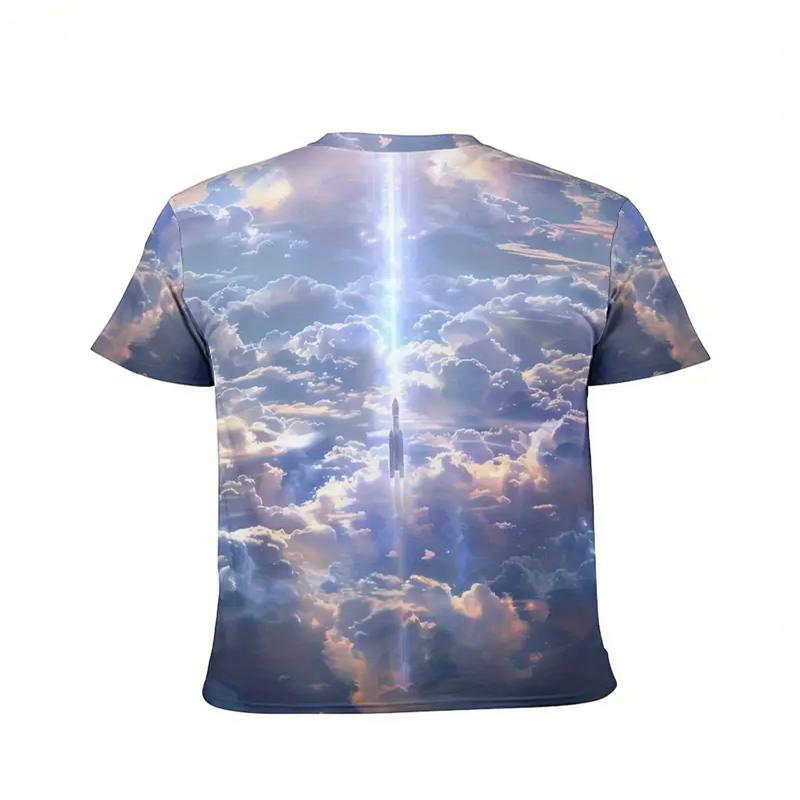 Men's 3D Digital Printed Short Sleeved Round Neck T-shirt Casual Street Style Summer Outdoor Activities Beach and Activities