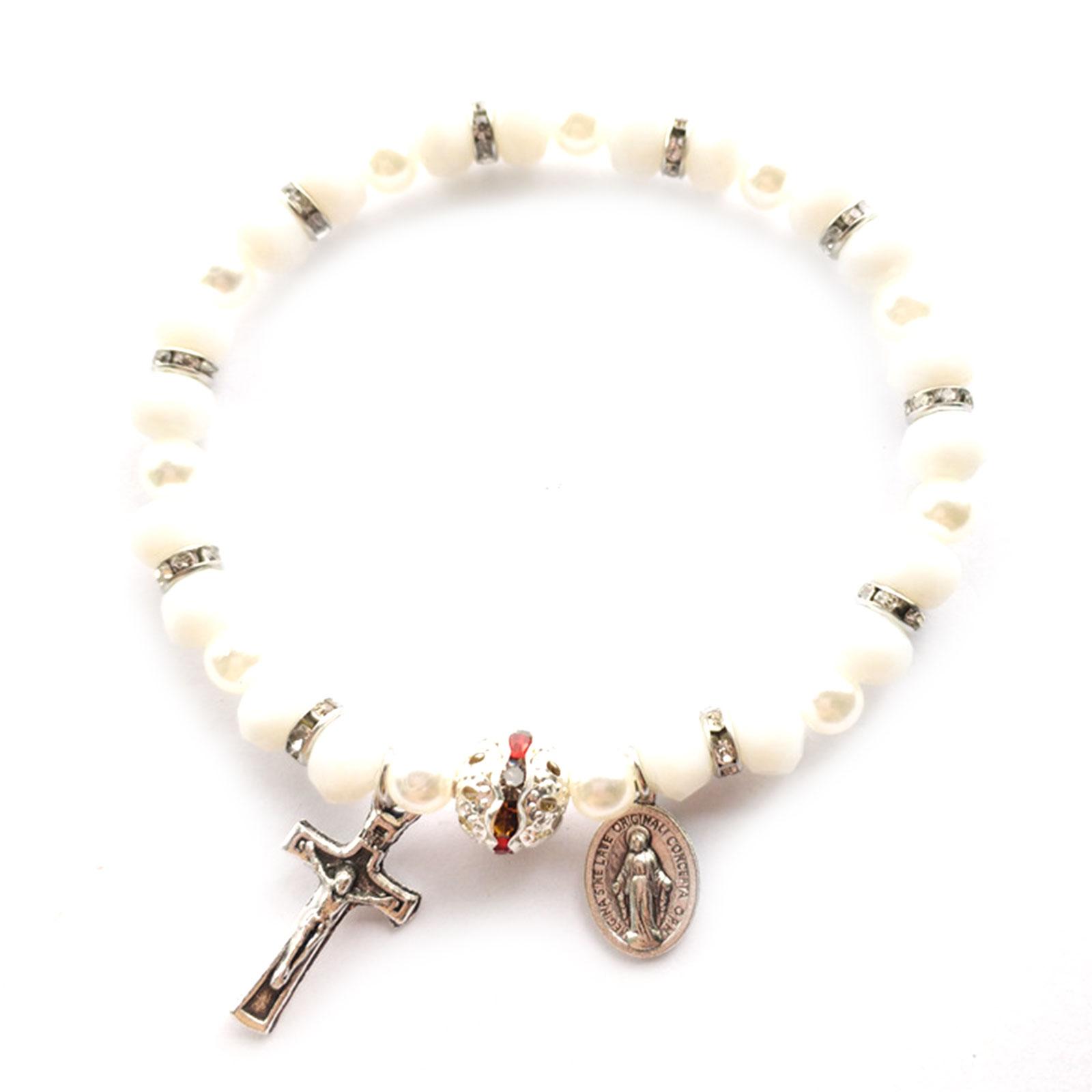 Crucifix Rosary BeadS Bracelet Vintage Jesus Christ Crucifix Crucifix Wristband for Men Women Xmas Wedding Catholic Je белый