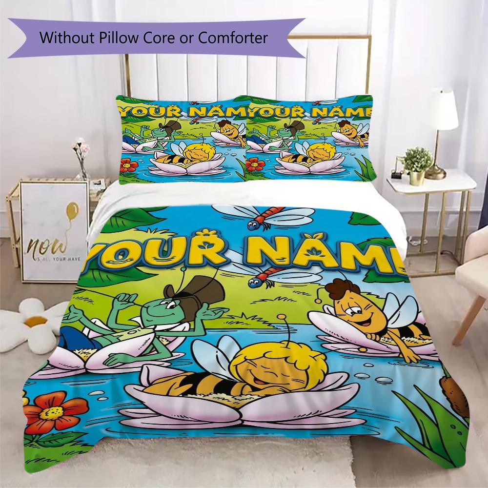 Custom Name Maya the Bee Pattern Bedding Uilt Set Uilt Cover Pillowcase Home Decoration Birthday Gift (1*duvet Cover+2*pillowcase Without Core)