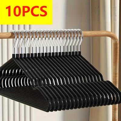 10 Stück Robuste Anti-Rutsch Metallkleiderbügel mit Schulterkerben, Schwarz Spritzlackiert - Ideal für Effiziente Schrank- & Garderobenorganisation