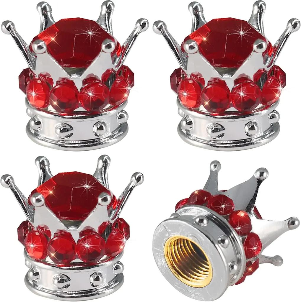 4 ks Čepičky ventilků pneumatik Korunka Bling Křišťálové kamínky Univerzální Chromovaná Korunka Krytky ventilků pneumatik pro vozidla Autodoplňky