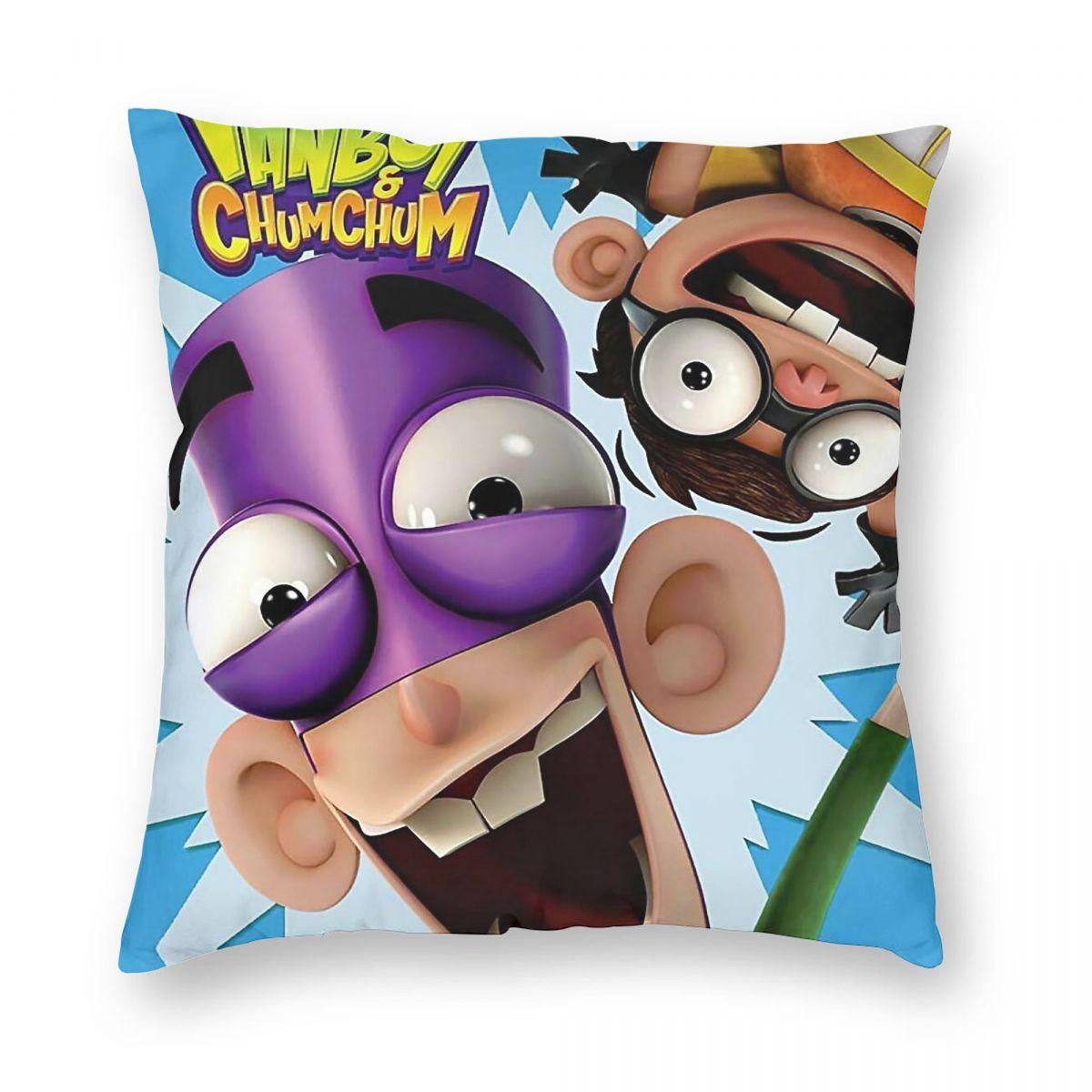 Fanboy & Chum Chum Square Pillowcase Polyester Linen Velvet Pattern Zip Decor Pillow Case Car Cushion Cover 45X45 Peach skin 18*18(CM)-1Pcs