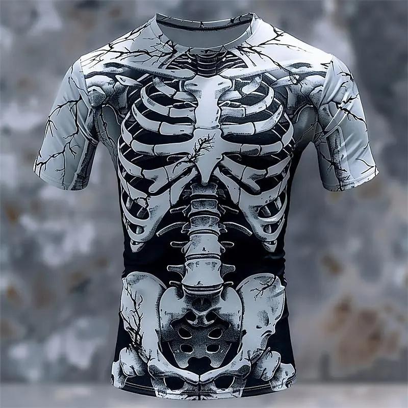 Summer Round Neck 3D Skeleton Body Print Top Fashionable Casual Short Sleeved Men's T-shirts