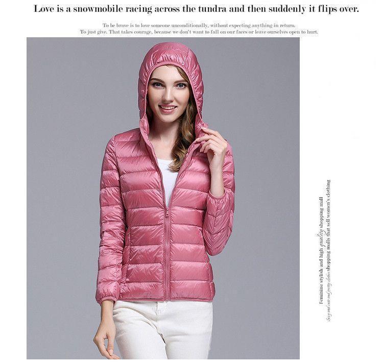 Leichte Daunenjacke für Damen, mit Kapuze, kurz, stilvoll, figurbetont, dünn und leicht, Übergröße, ultraleichte Jacke.