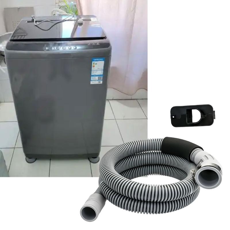 Flexible Washer Drain Line Hose DC97-18682D Corrugated PVC Replacement Hose with Connector and Metal Band for Appliance Repair Tasks