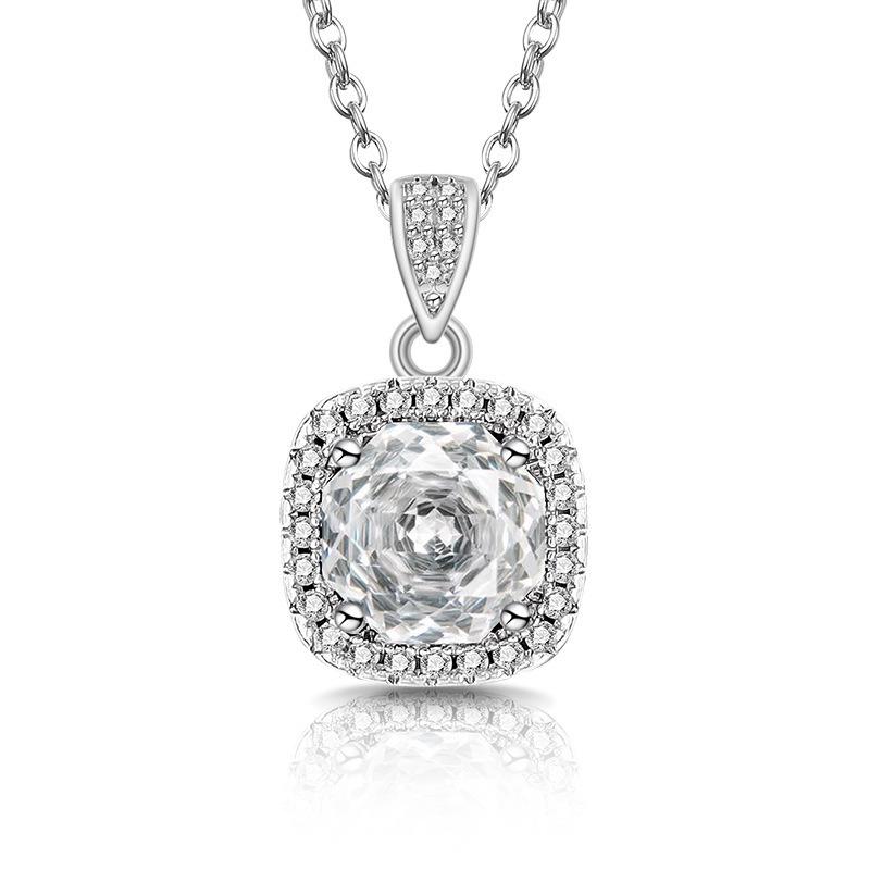 925 Sterling Silver Light Luxury Millennium Rose Cut Crystal Zircon Princess Square Bag Necklace Birthday Anniversary Gift белый