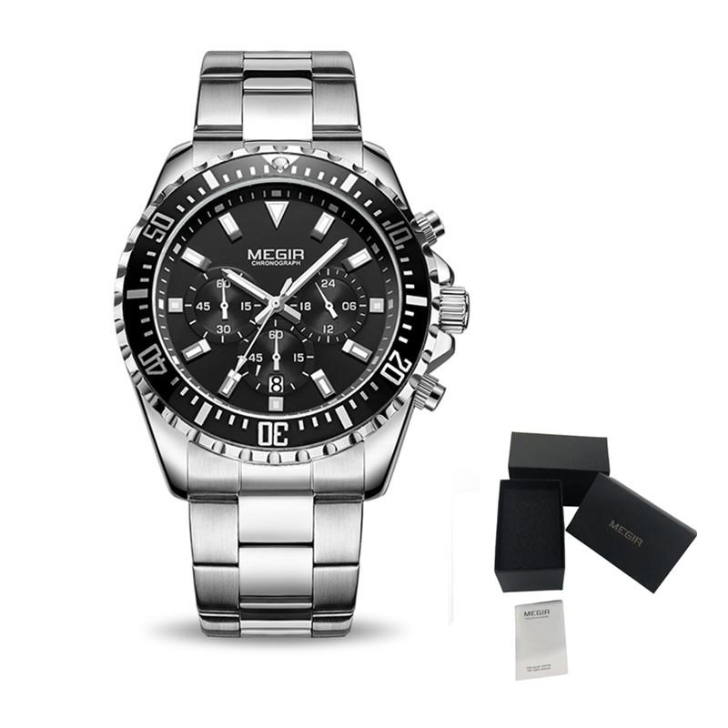 MEGIR Business Watches Men Luxury Quartz Luminous Wristwatch Waterproof Stainless Steel Chronograph Clock Date Reloj Hombre 2064
