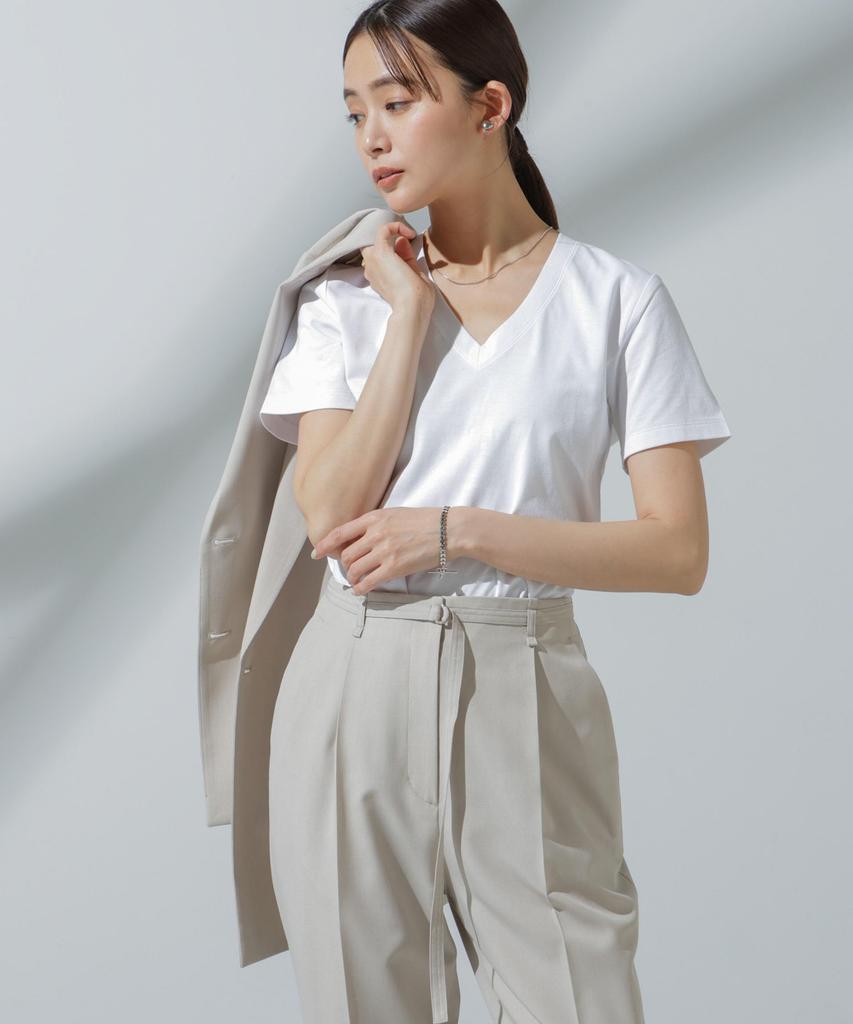 Nano Universe Sweat Stain Size S 2024SS Anti-Soaked V-Neck T-Shirt, Women's, Prevention, (White),