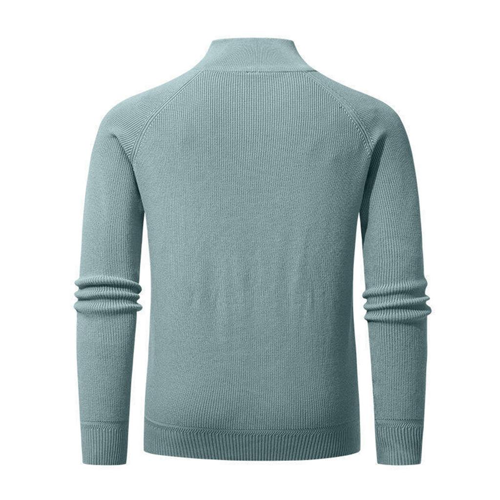 Men's Vertical Pitted-Stripe Knitted Sweater With Half-Zip Stand Collar
