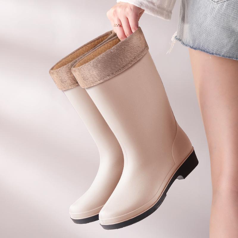 Water Boots Rain Shoes Women's Rain Boots Waterproof Fashion High Tube Thickened Non-slip Velvet Overshoes Adult Warm Water Shoes
