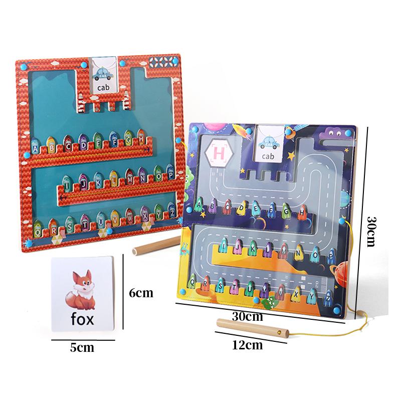 Magnetisk labyrintbrett Trebokstavbrett Bokstavpuslespill Labyrintbrett Sortering Matching Pedagogiske leker Fargegjenkjenning Magnetisk