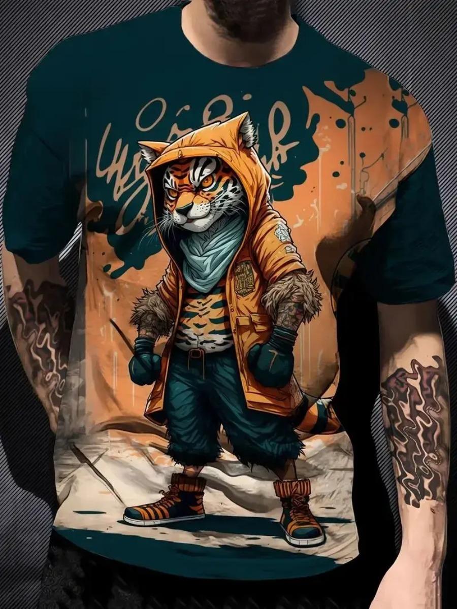 2026 Summer Fashion Animal Pattern Street Breathable Top Men s 3D Printed Fashion Round Neck T-shirt S